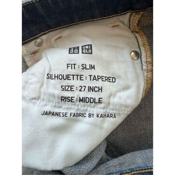 Uniqlo Blue Distressed Slim Fit Tapered Leg Denim Jeans Size 27 x 33 - Picture 3 of 6